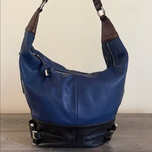 Navy Blue and Black Leather Hobo Handbag